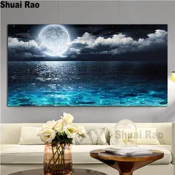 Ricamo diamante di grandi dimensioni Super nice Moon Seascape diamant painting full square round drill mosaic Modern Landscape,