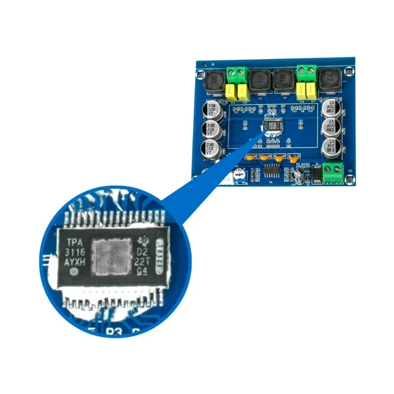 Płytka wzmacniacza audio TPA3116 D2 DC 12V 24V 120W*2, cyfrowy wzmacniacz mocy, dwukanałowy stereofoniczny wzmacniacz subwoofera o dużej mocy, zestaw XH-M543 — zdjęcie produktu 5