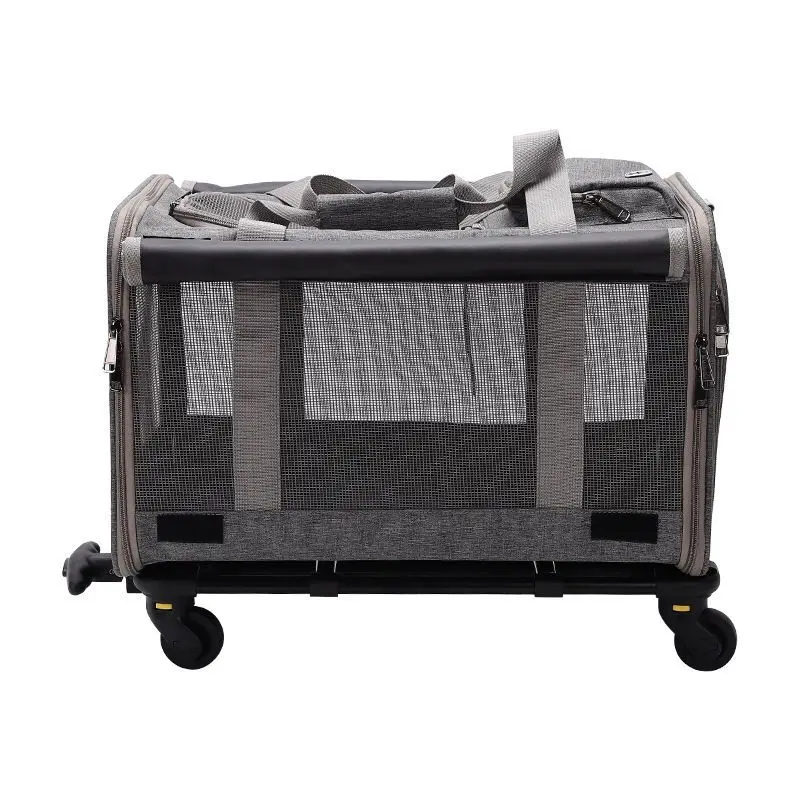 Pet Rolling Carrier with Detachable Wheels Mesh Window Travel Rolling Carrier for Small & Medium Dogs/Cats Foldable Pet Carrier