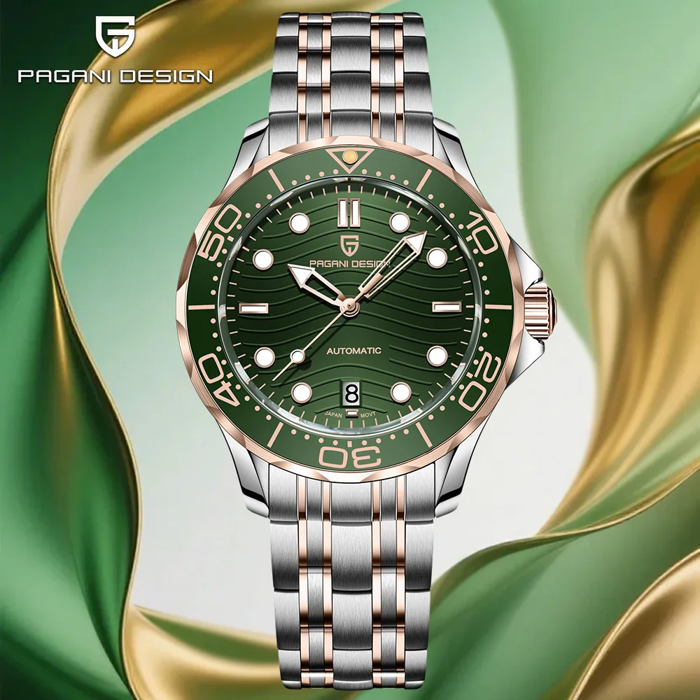 

Pagani Design Watch 2025Top Rose Gold Green Dial Automatic Mechanical Watch Men's Luxury AR Sapphire Mirror Waterproof Watch Men