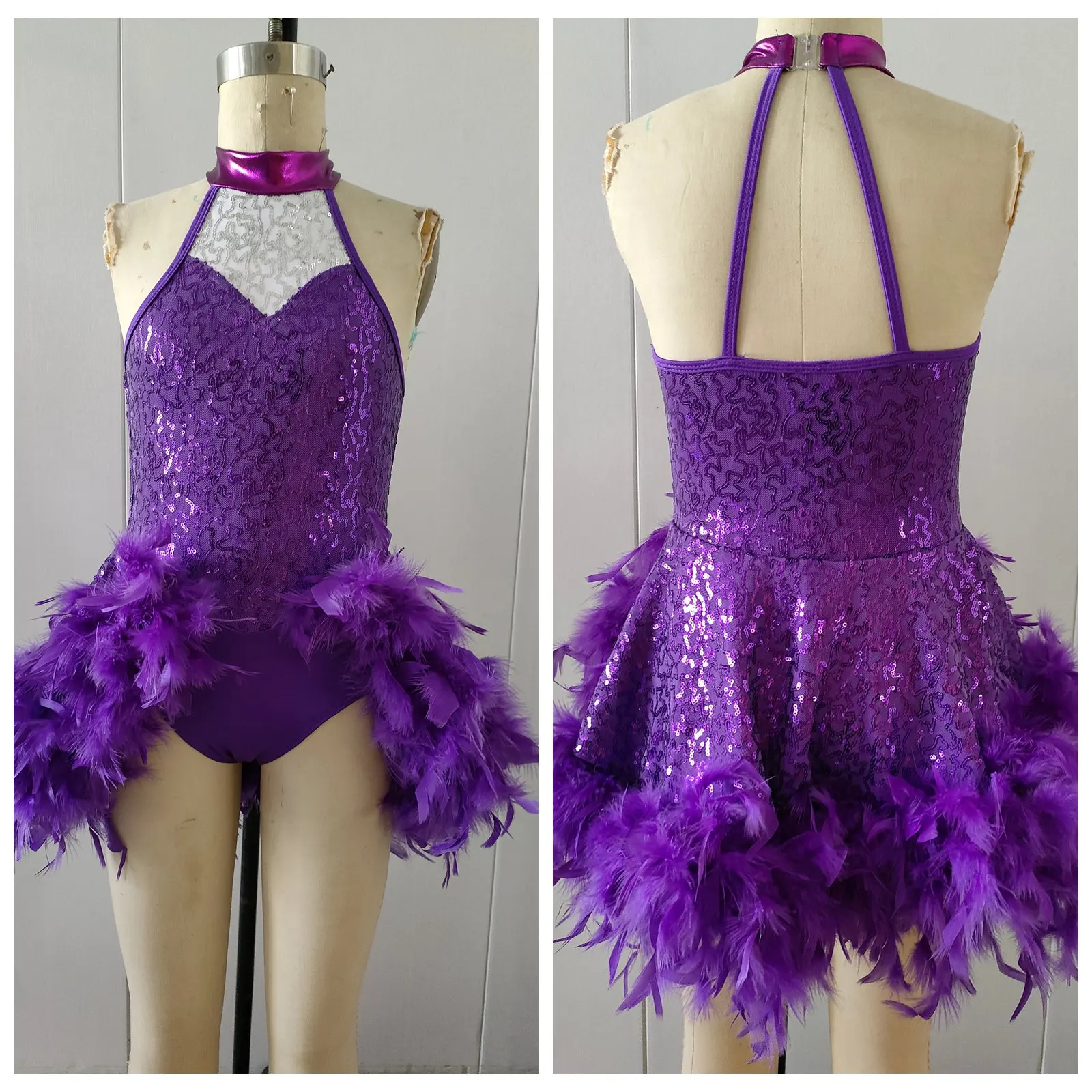 

Настройте профессиональные джазовые костюмы для латинских танцев в любой цветной юбке с перьями и блестками.