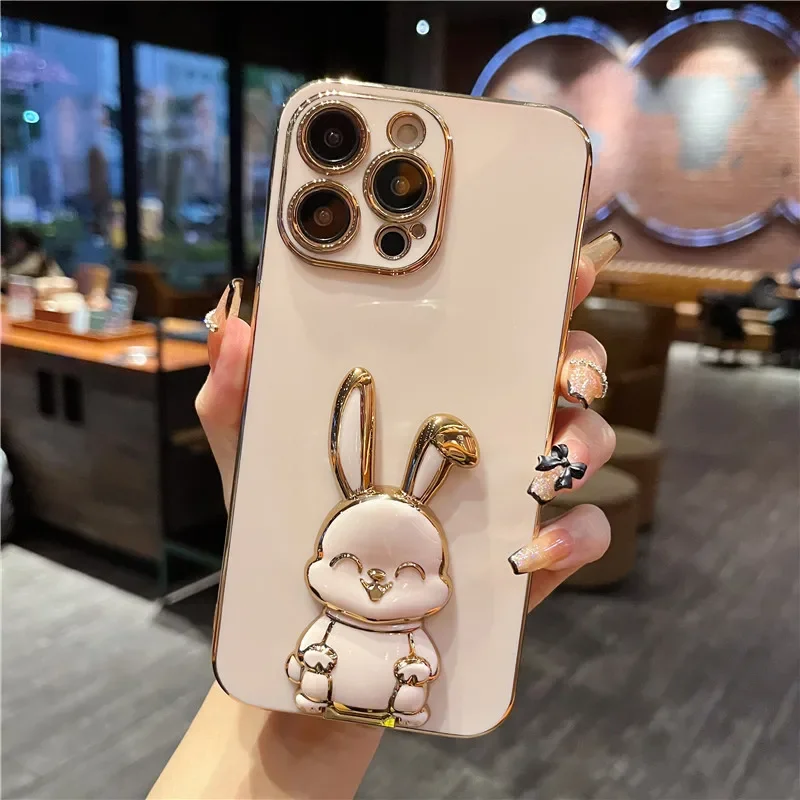 Cute Rabbit Bracket Holder Plating Case For Huawei Honor 10 10i 20 20S 30 30S 50 Lite 60 SE 70 80 GE GT 90 Pro Protective Cover