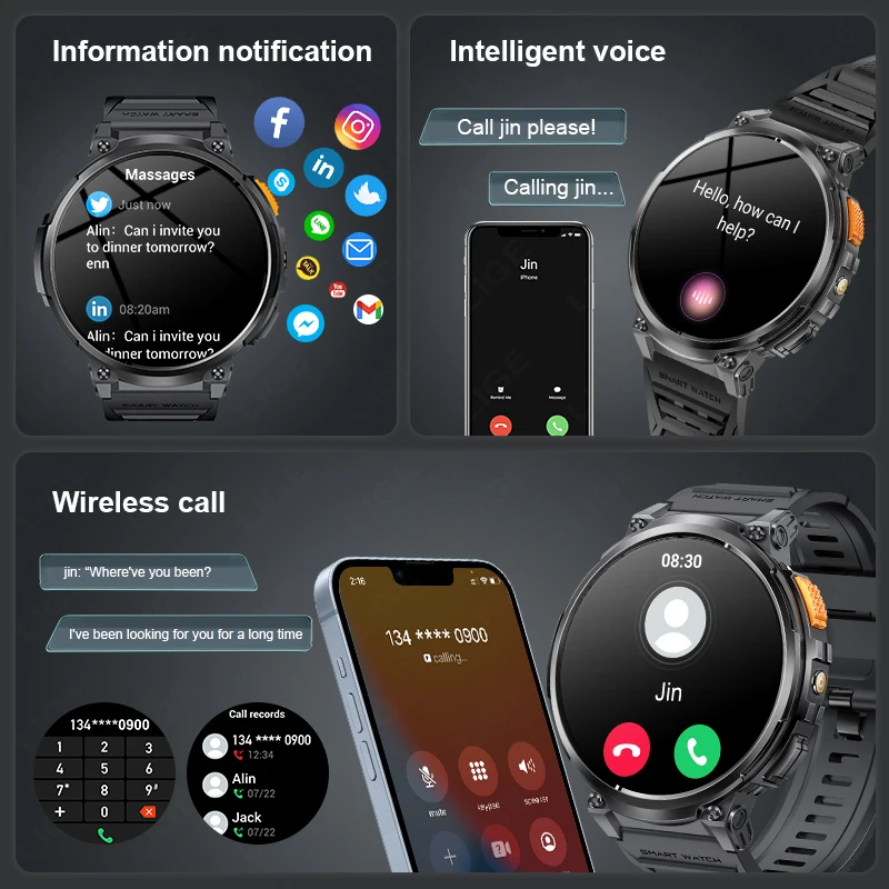 Men's LED Flashlight Smart Watch with HD Screen