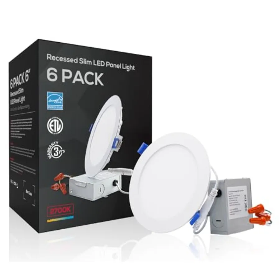 

Slim LED Recessed Lighting with Junction Box Dimmable 12W Ultra-Thin Recessed Light 2700K 1000LM Basic Series LED Downlight ETL