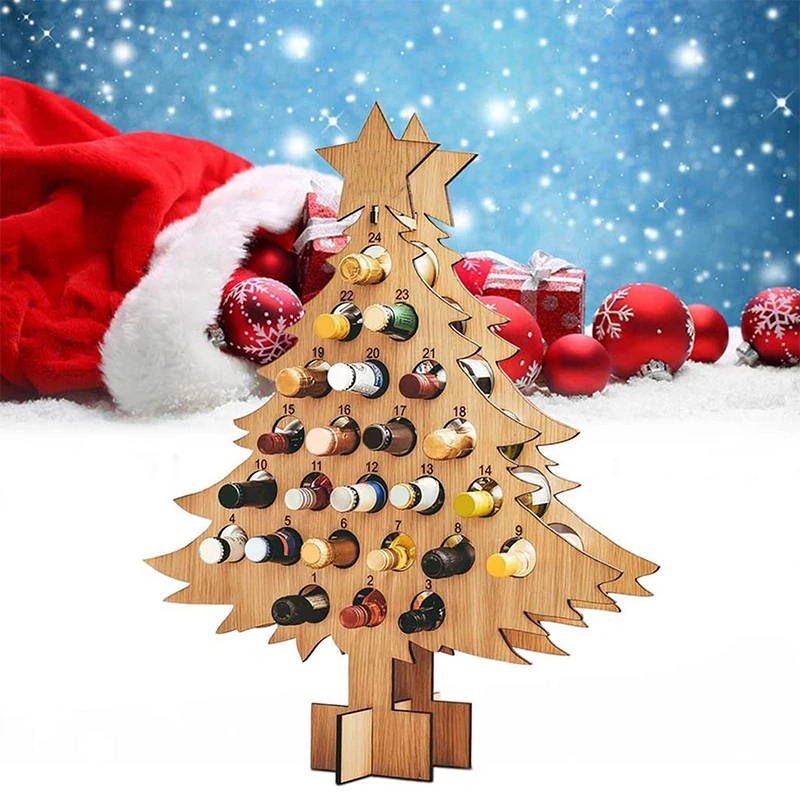 Christmas Tree Shaped Wine Bottle Rack Countdown To Christmas Wooden Christmas Advent Christmas Tree Alcohol Holders Calendar