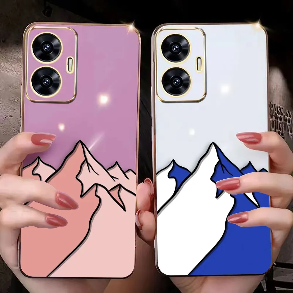 Cartoon Mountain Range Cover Smooth E-TPU Phone Case REALME GT 2 NEO3 MASTER 7 8 8I 9 9I 10 11 PRO C21Y C30 C33 C35 C53 C55 Case