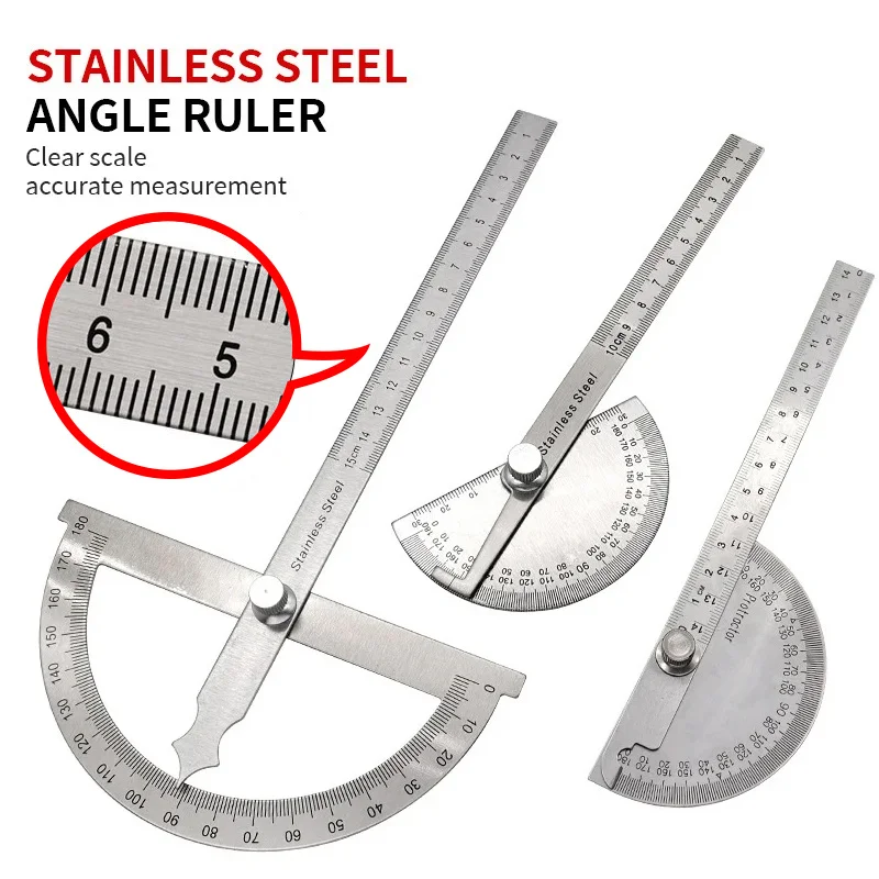 1PC Protractor Angle Ruler Stainless Steel Goniometer Dividing Gauge Angle Ruler 180 Degree Semi Circular Carpenter 10/14/15cm