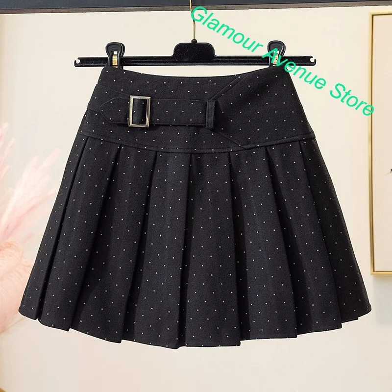 Korean style pleated skirt women's summer and autumn new fashion woolen high waist polka-dot anti-exposure casual pleated skirt