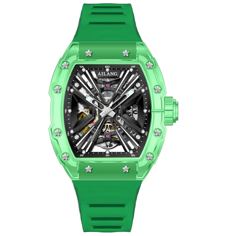 AI LANG Famous Brand Silicone Strap Skeleton Mechanical Watch Waterproof Luminous Fashion Automatic Hollow Watches 2026