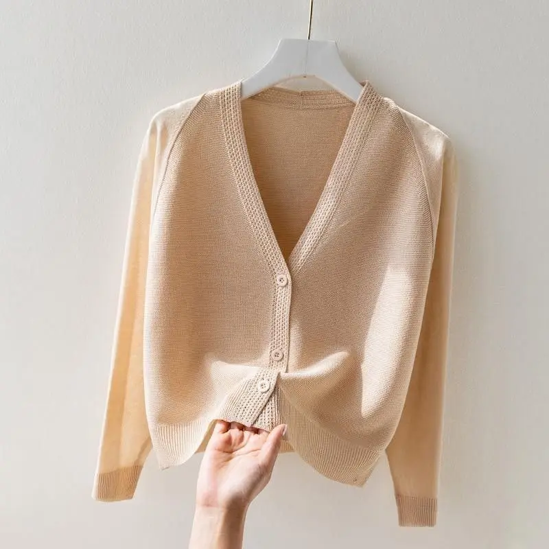 

Ice Silk Knitted Sweater Women's Cardigan Loose Shawl Sunscreen Sweater Blouse Skirt Small Waistcoat Thin Coat Top