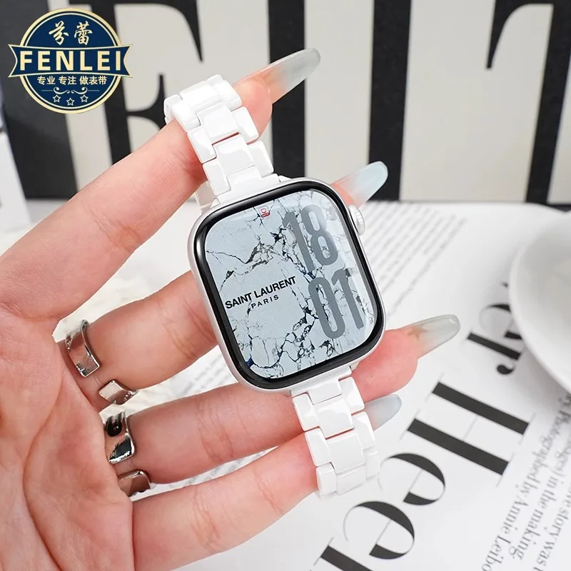 Keramische band voor Apple Watch Band 44 mm 40 mm 45 mm 49 mm 42 mm 38 Roestvrij stalen vlinderarmband IWatch-serie 6 3 7 8 se ultra