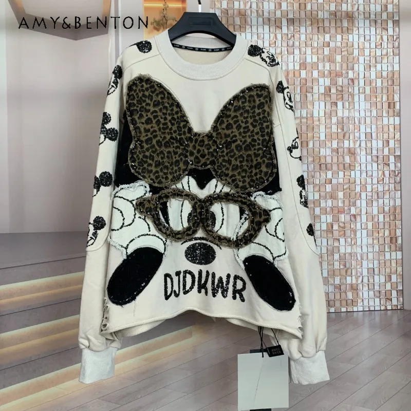 

Trendy Brand New Heavy Embroidery Cartoon Y2k Top Kawaii Hoodies Age-Reducing Fashion Cartoon Loose Round Neck Sweatshirt Jacket