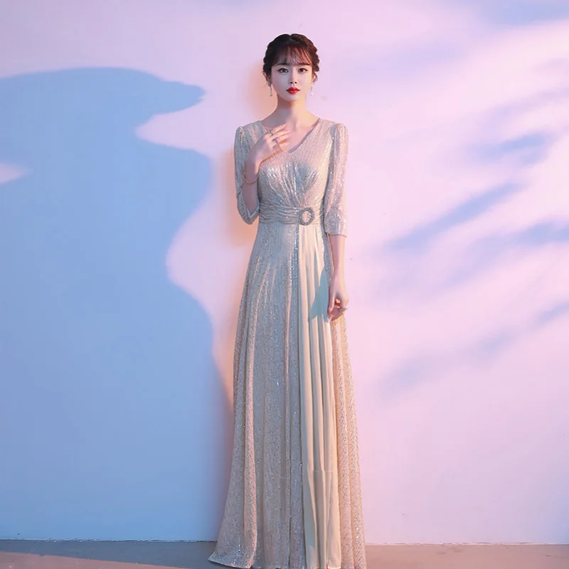 ZSF-85#Long Evening Dress Sequin Blue Red Champagne Prom Party Dresses  Wholesale Performance Chorus Host Dress Plus Size Women