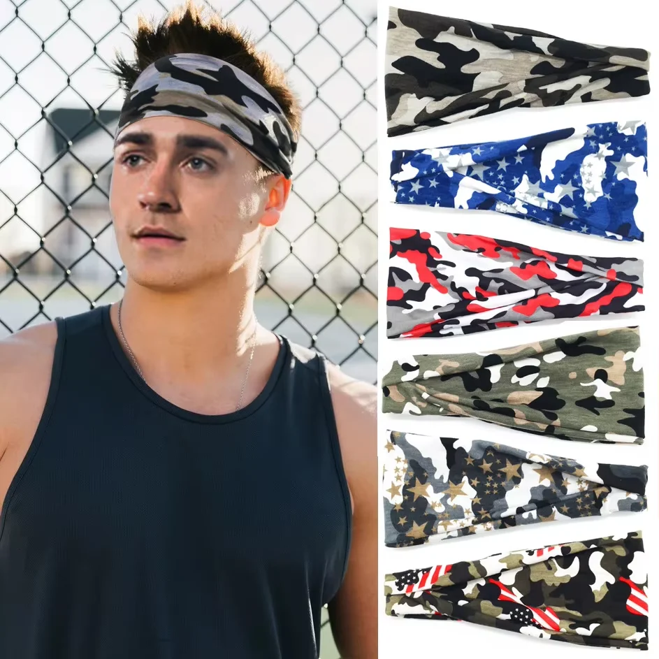 

1Pcs Camo Sweatband for Men Women Elastic Sport Hairbands Yoga Headbands Headwear Headwrap Sports Workout Hair Accessories