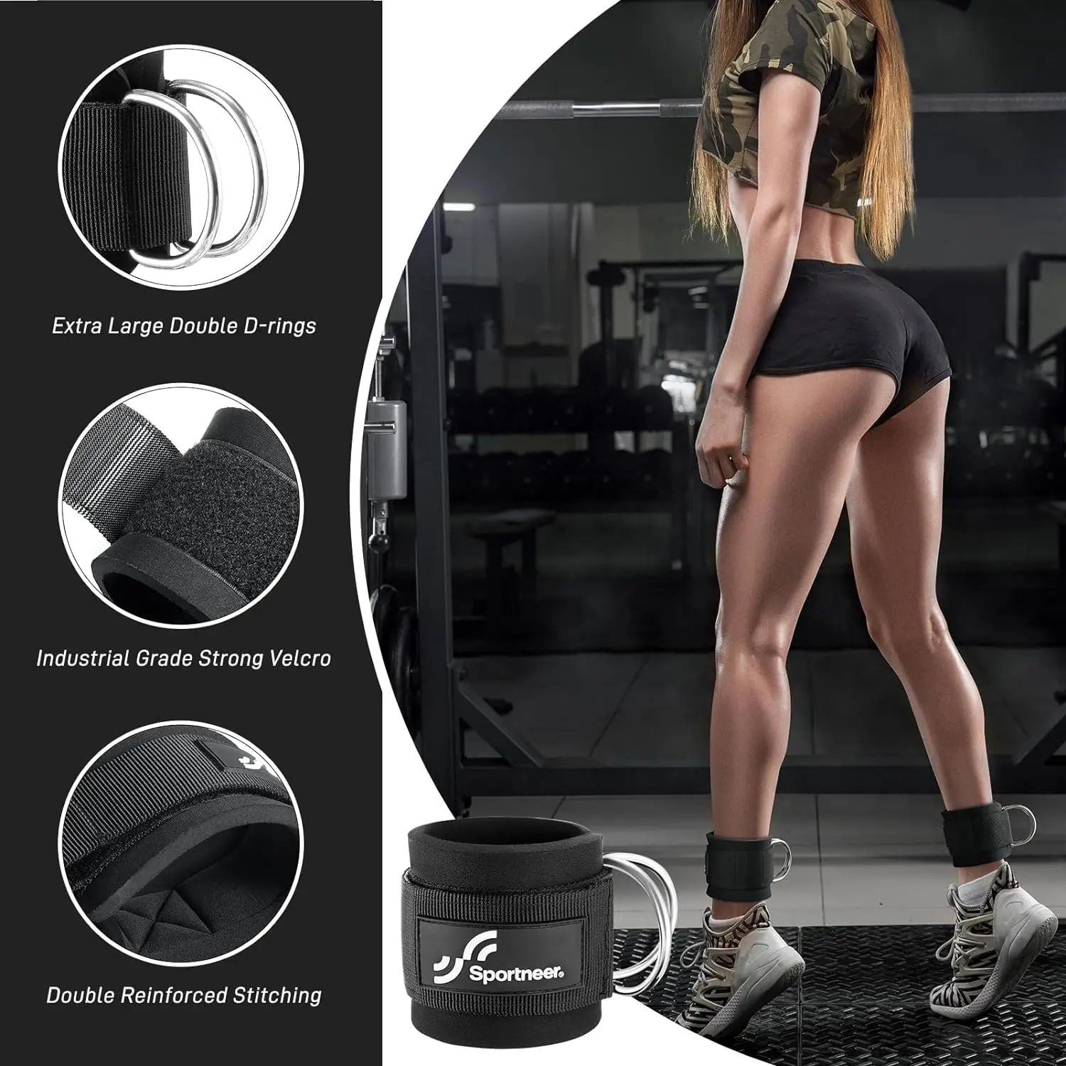 Sportneer Adjustable Ankle Straps Cable Machines Women for Leg Extensions Booty Hip Abductors Glute Workouts in Home and Gym