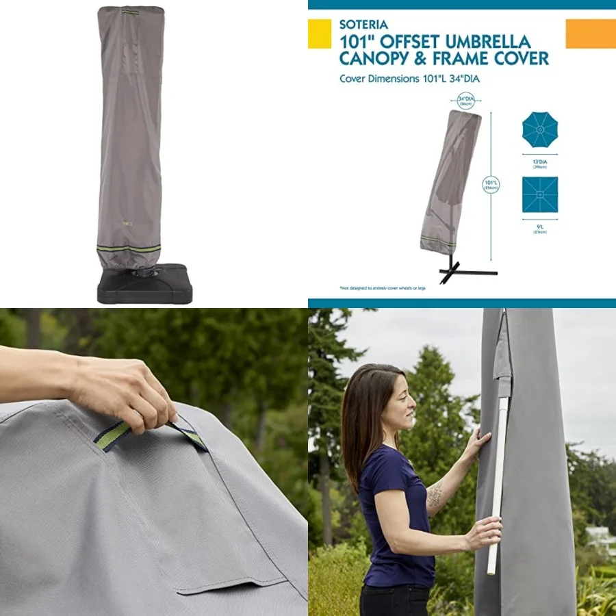 

DUCKCOVERS Soteria Waterproof 101 Inch Patio Offset Umbrella Cover with Integrated Installation Pole, Patio Furniture Covers