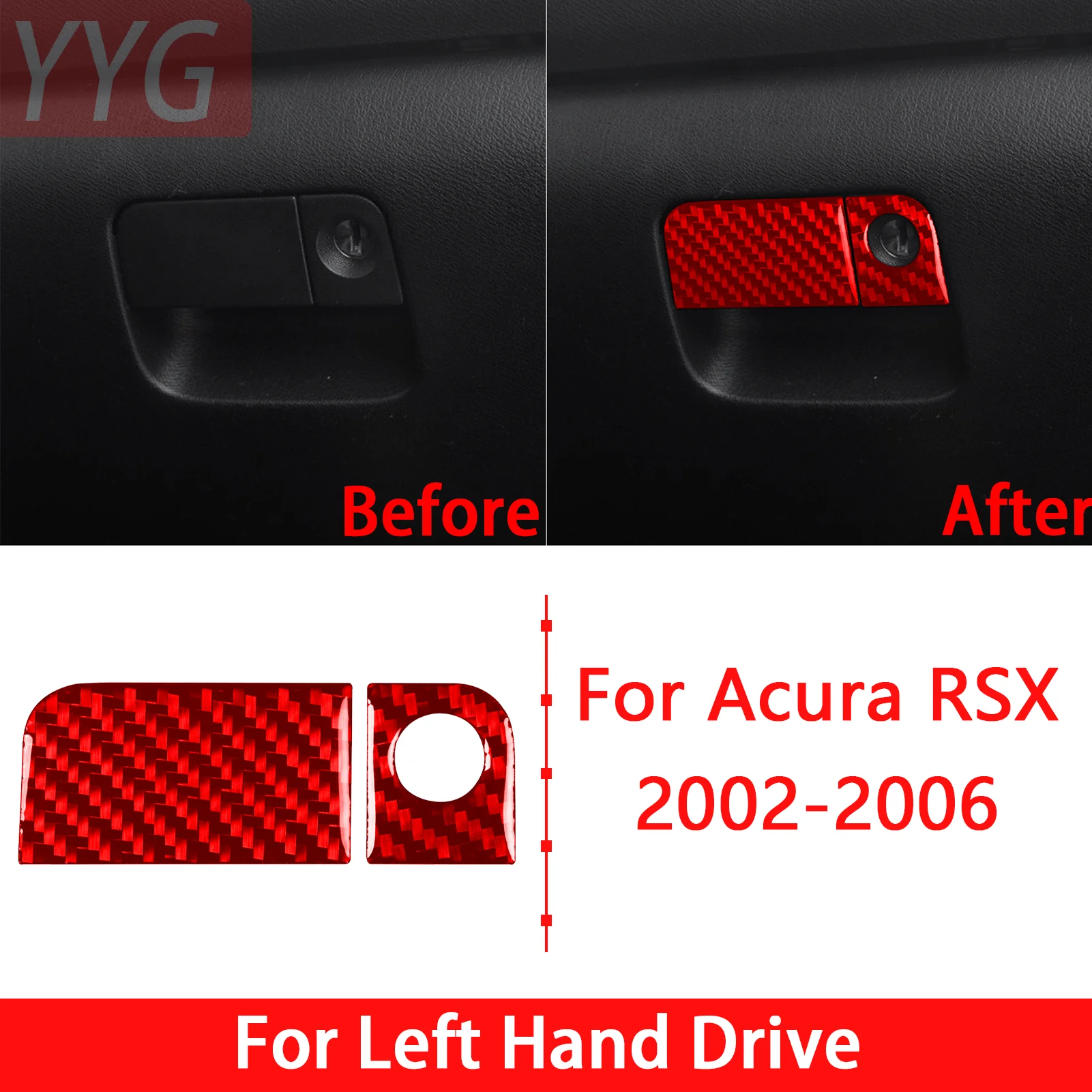 For Acura RSX 2002 2003 2004 2005 2006 Carbon Fiber Red Interior Car Copilot Storage Box Handle Key Panel decoration Sticker