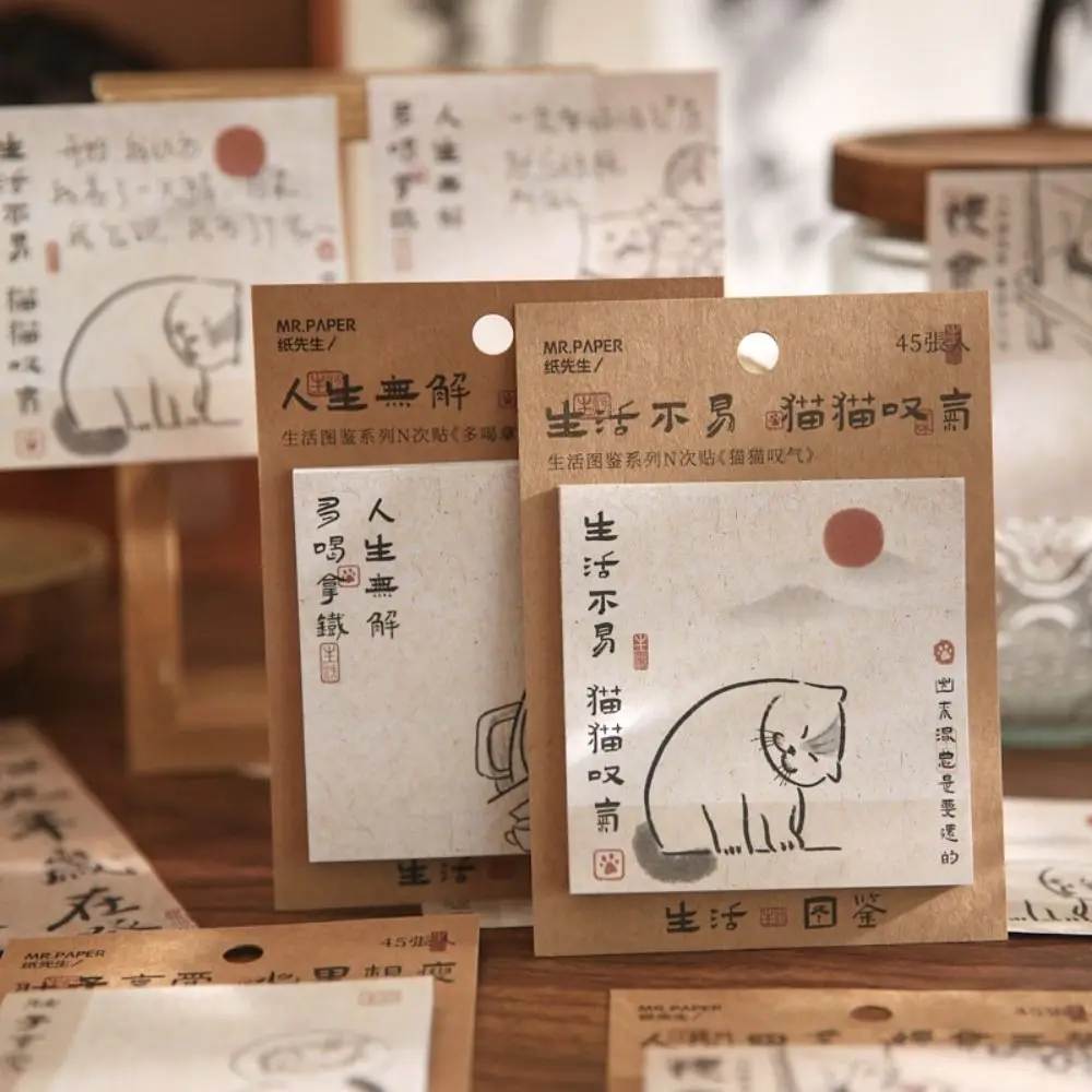 Hand-Drawn Cat Sticky Notes Self-adhesive Tearing N Times Sticky Write Smoothly Memo Diary Planner DIY Decor Student Stationery