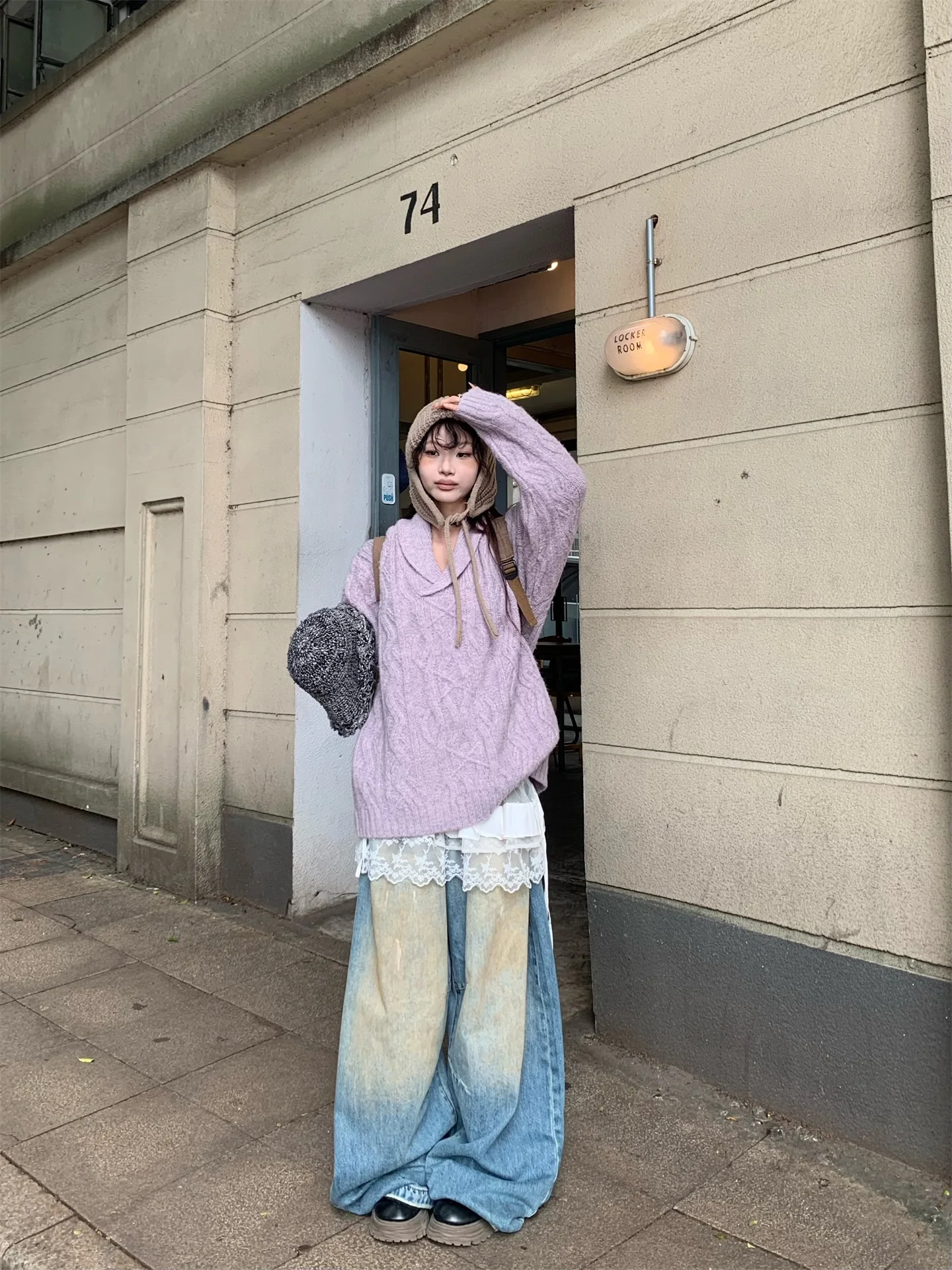 

Мягкий фиолетовый шерстяной свитер, женский осенне-зимний студенческий топ, теплый топ, однотонный, для поездок на работу, с длинным светом