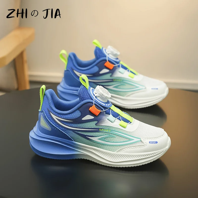 Spring Summer Rotating Buckle Popular Children's Sneaker Boys Mesh Breathable Footwear Outdoor Lightweight Running Shoes 30-39