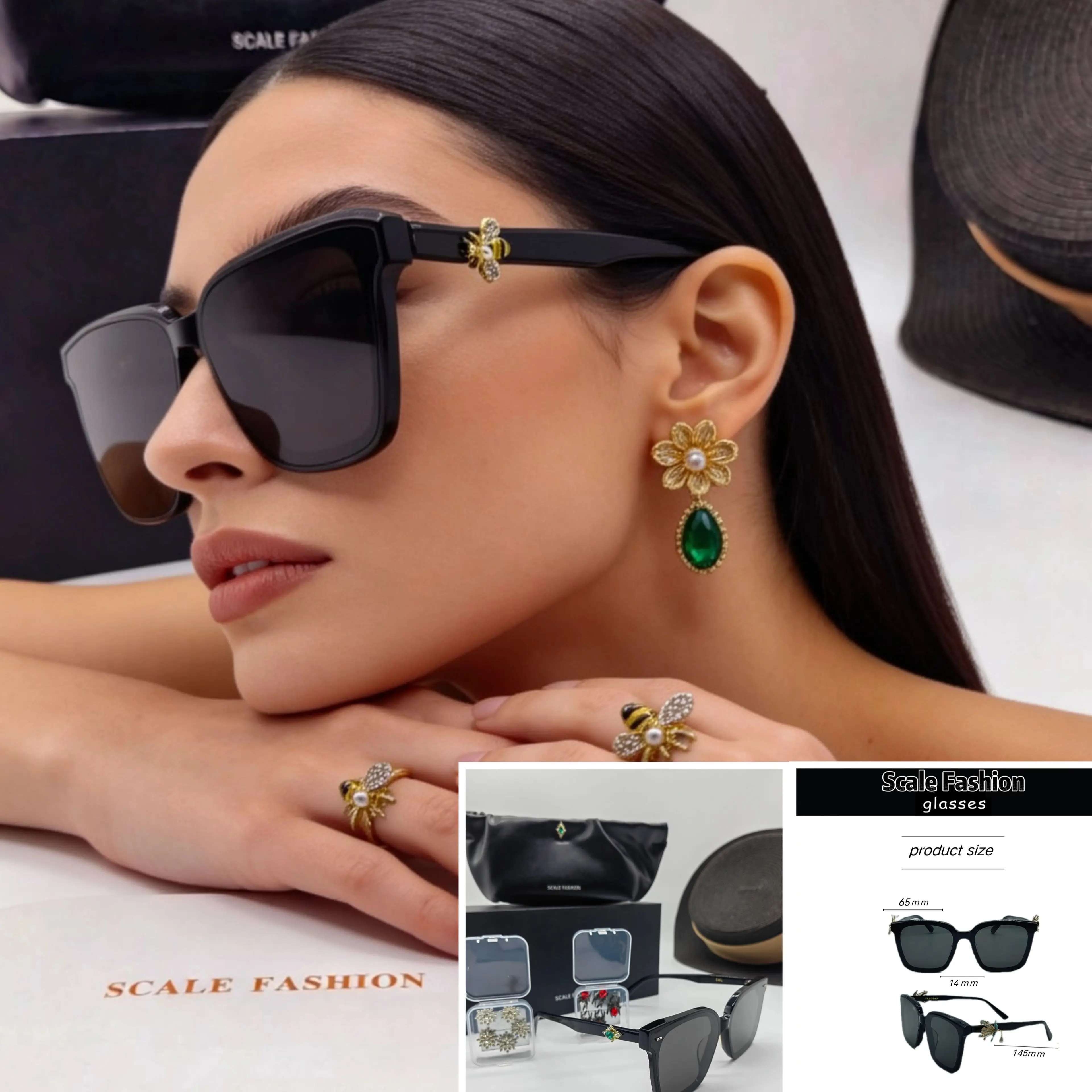 

DIY Magnetic Sunglasses with Interchangeable Bee Decor + Matching Earrings Ring Set | 2-in-1 Fashion Eyewear Jewelry, EU & China