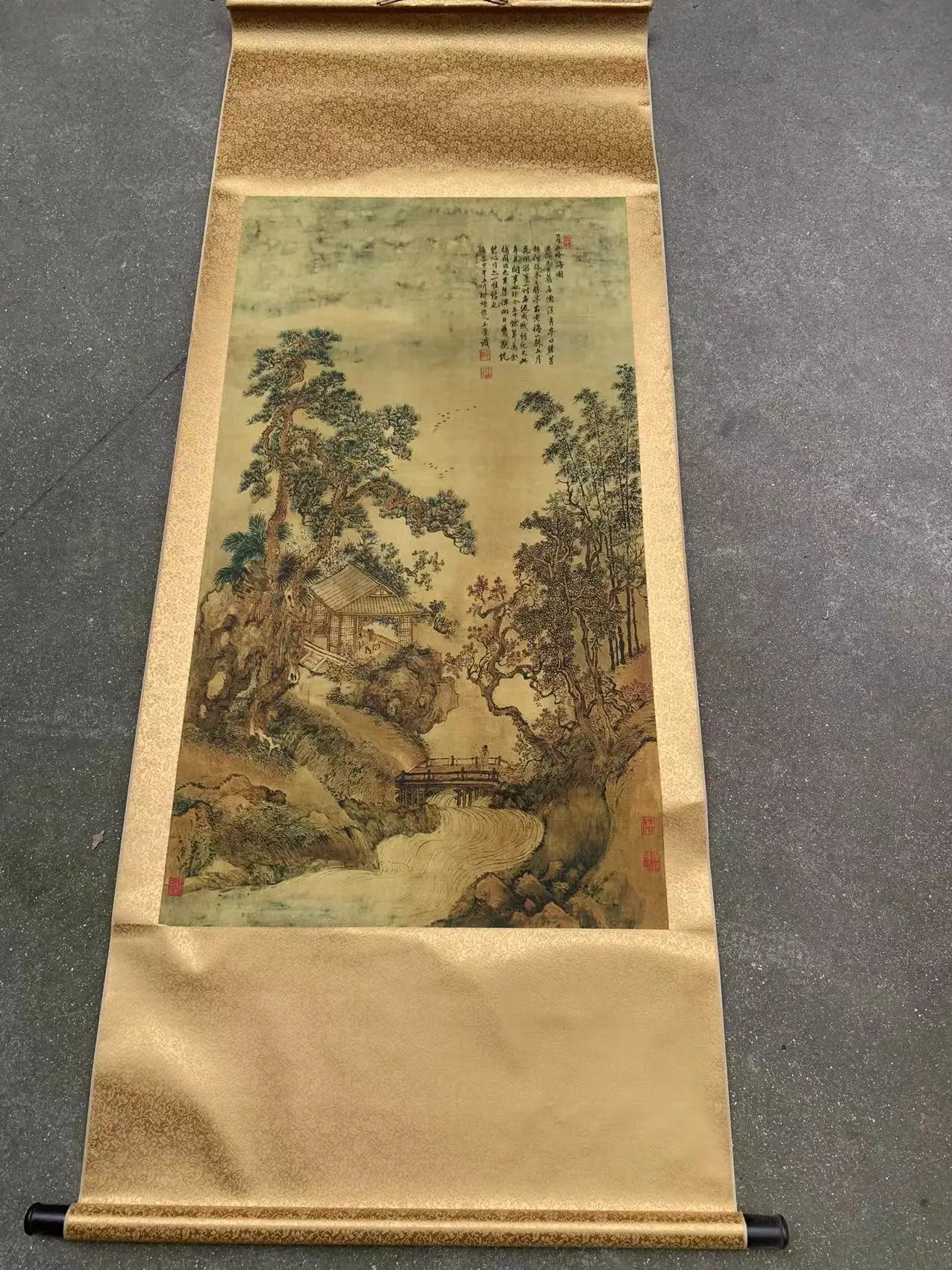 Old Chinese hand-painted long scroll,  Landscape Painting Scroll,#08