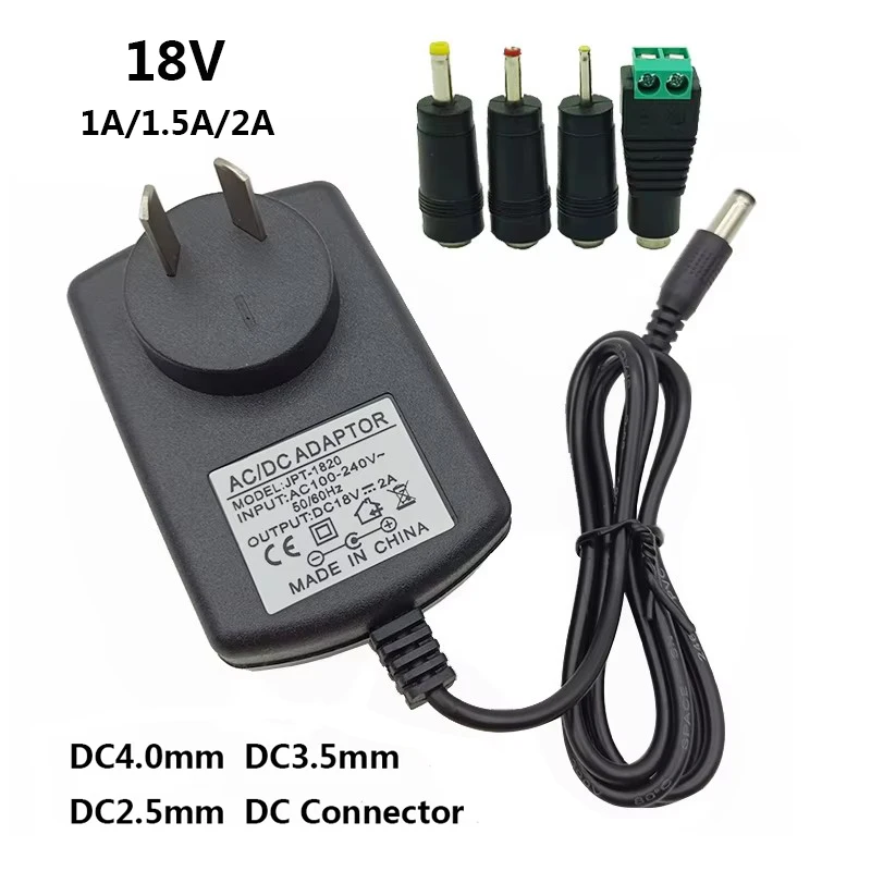 18V Power Supply Adapter UK AU 18V 1A AC/DC 18 Volt 1.5A 2A Universal Plug US EU Switching DC4.0mm DC3.5mm DC2.5mm Adaptor