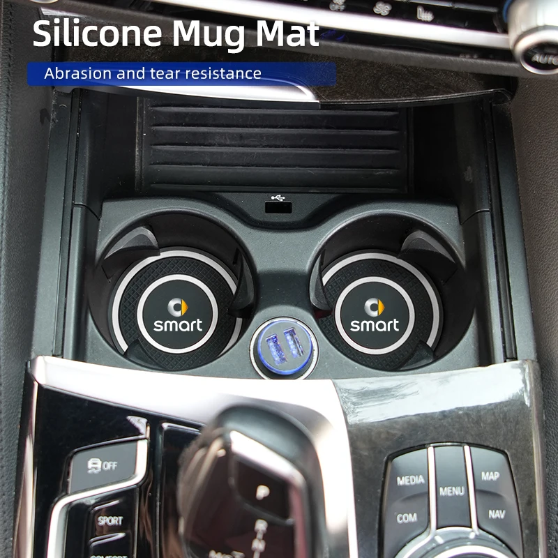 

2Pcs Car Coaster Silicone Mug Drinking Mug Non-Slip Pad Accessories For Smart Fortwo 451 450 453 Forfour EQ Cabrio Crossblade RO