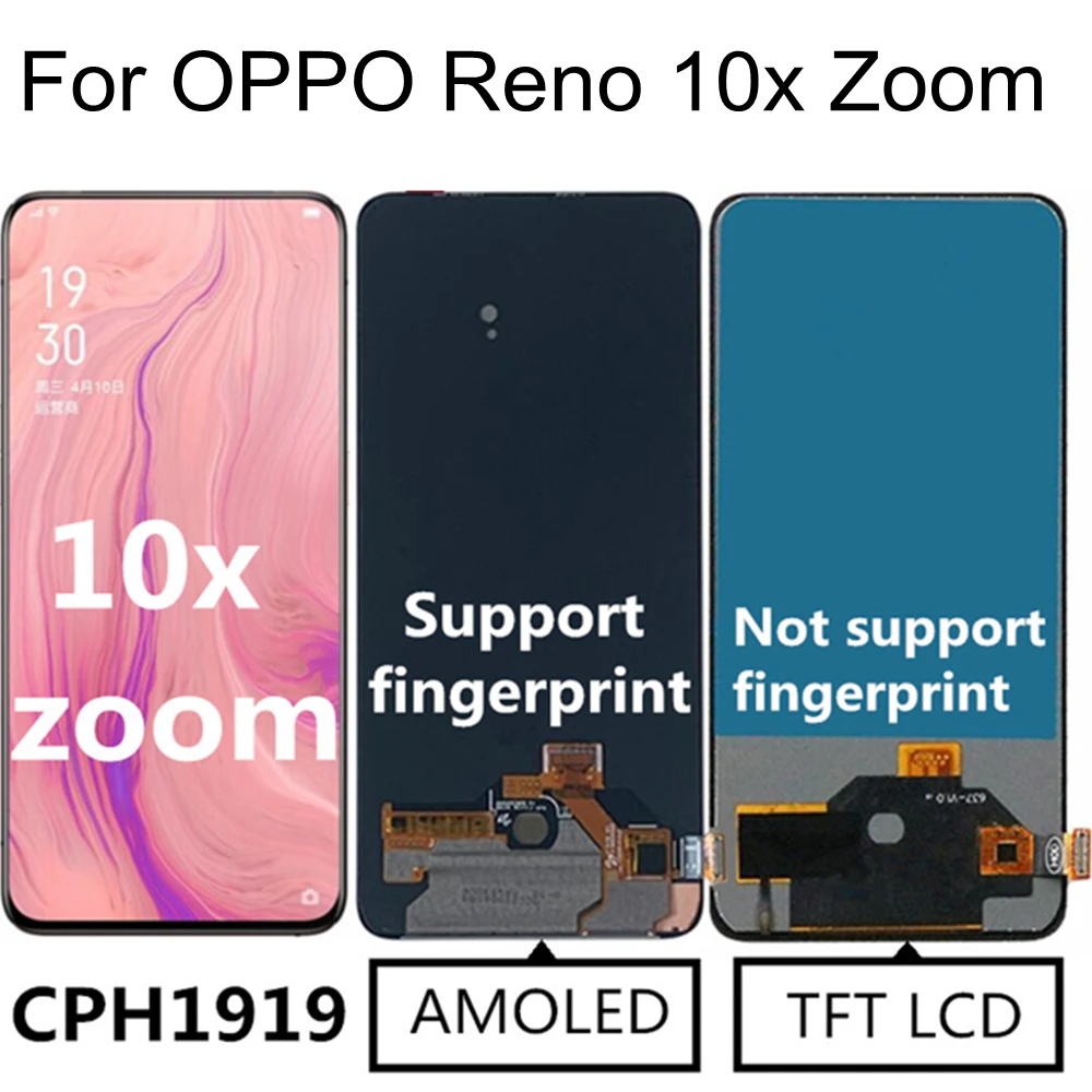 For OPPO Reno 10x Zoom CPH1919 PCCM00 LCD Display Touch Screen Digitizer Assembly Replacement for Phone 6.6