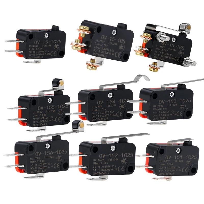 V-15 V-151 V-152 V-153 V-154 V-155 V-156-1C25 Micro Switch 16A 250VAC SPDT Momentary Travel Limit Switch 1NO1NC Lever Roller