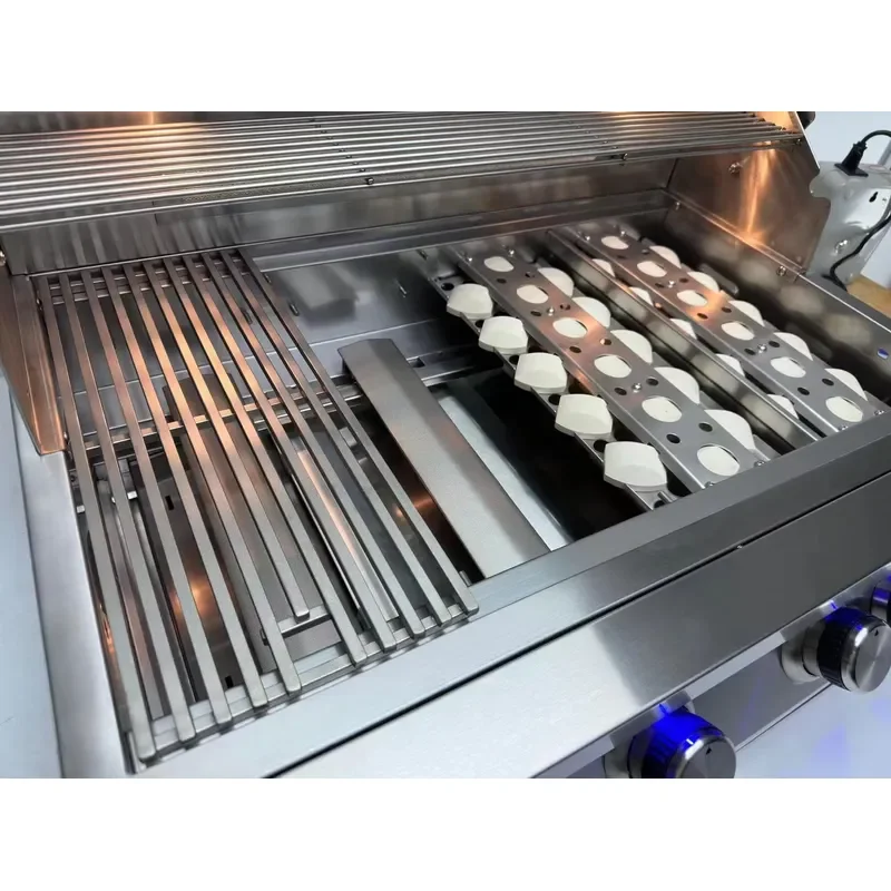Stainless Steel Built In Gas BBQ Grill Heavy Duty Outdoor Kitchen Barbecue With Rotisserie Colorful Panel Home Garden Cooking