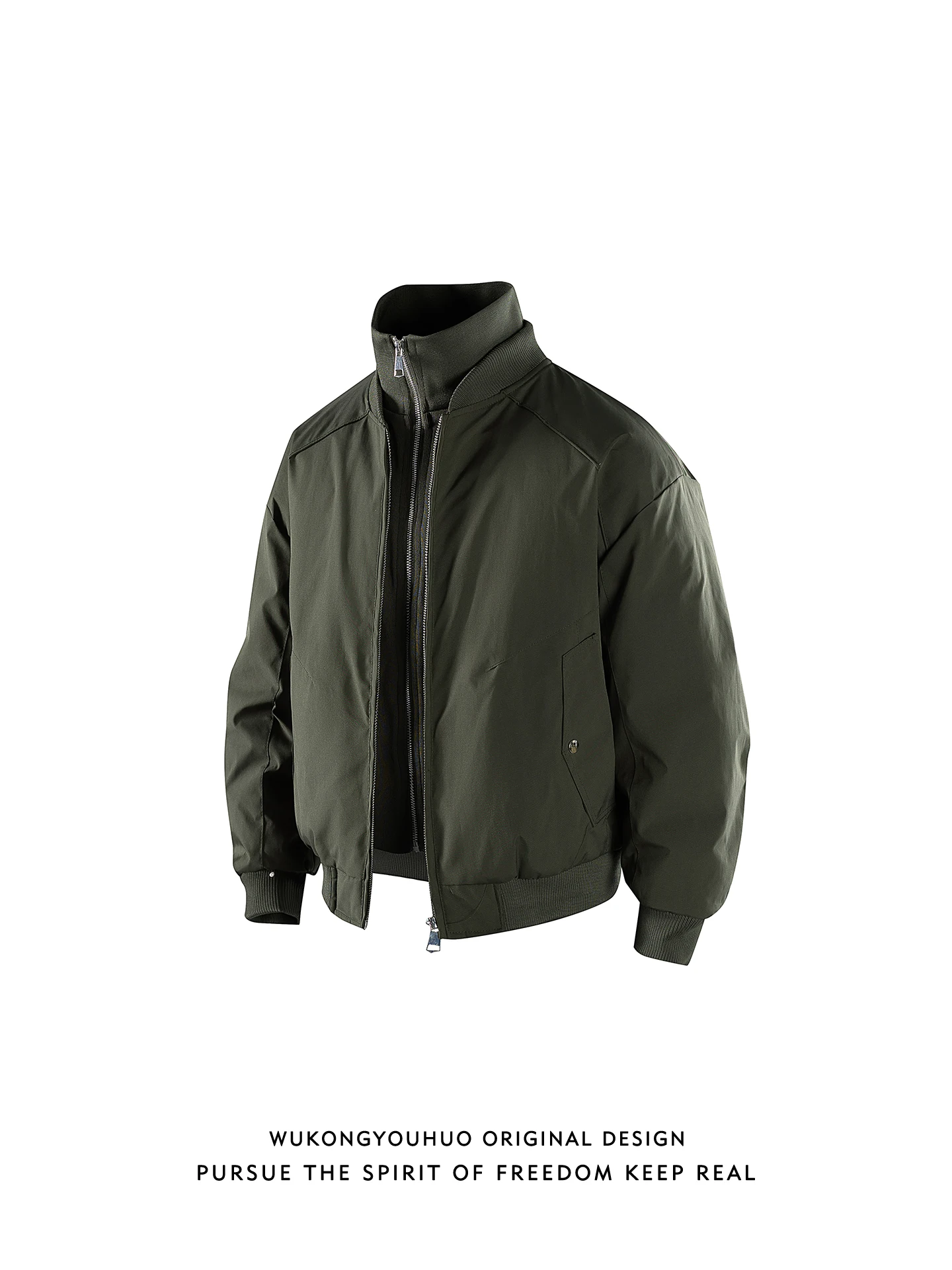 

Warm Casual Cotton Jaet for Men with Stand Collar Splicing Design Thiened Long Sve Zipper Pure Color Winter Coat