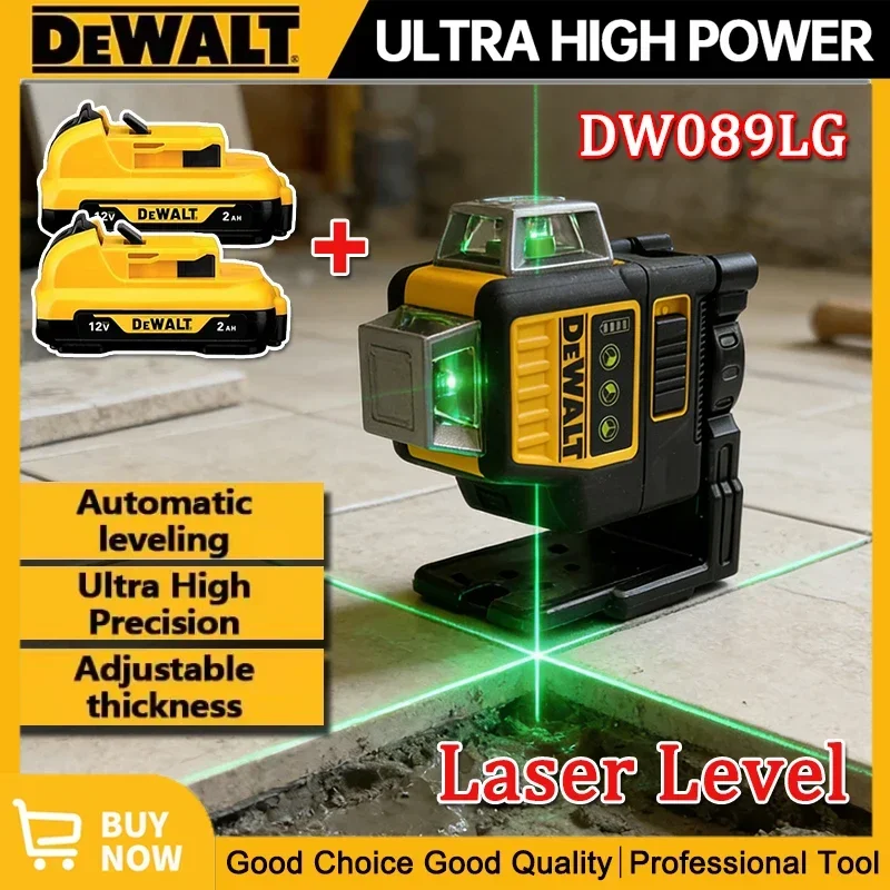Dewalt DW089LG 3 Sides*360 Degree Vertical Lines Horizontal Green Light Level Laser Level Meter Outdoor Lithium Battery