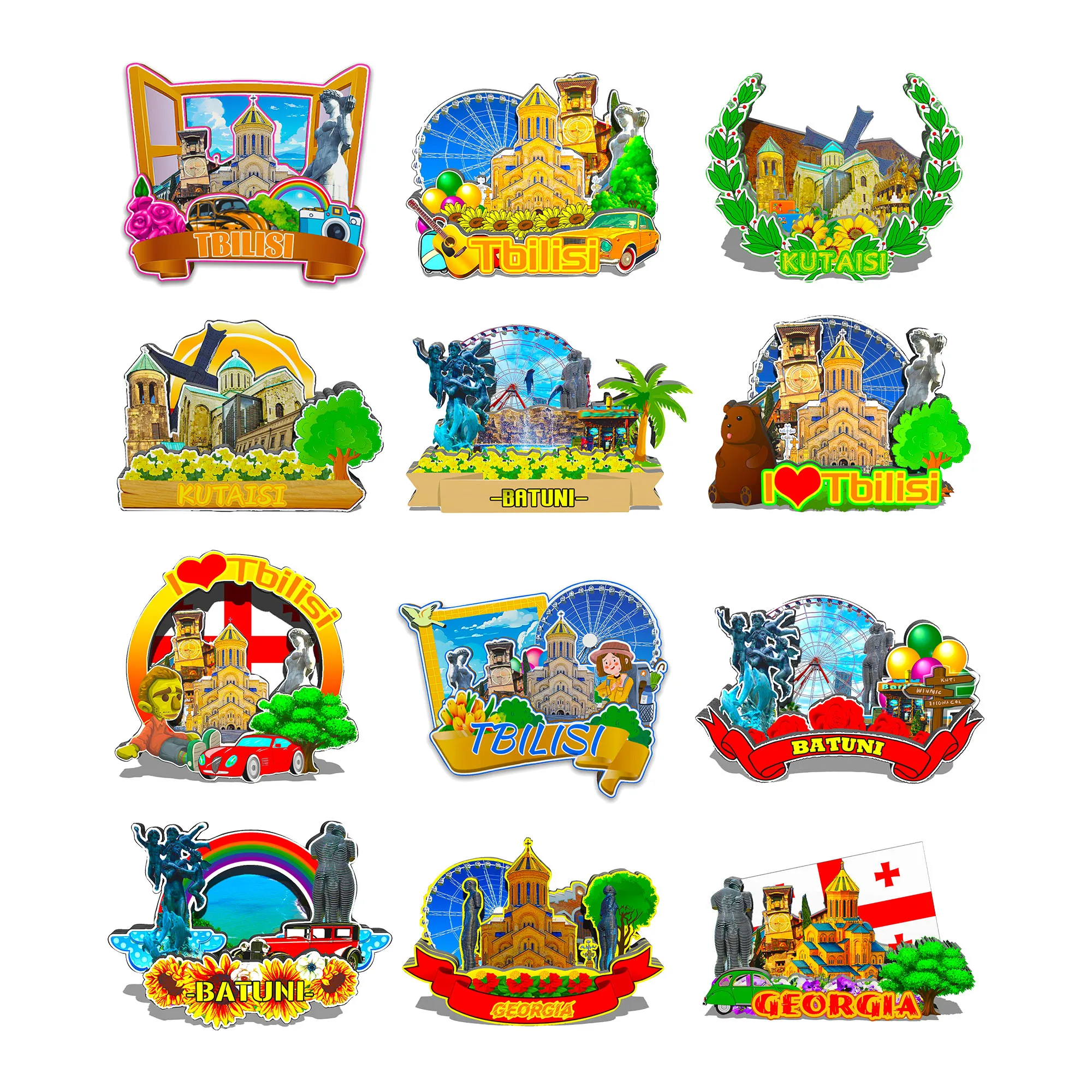 Imanes decorativos para Tbilisi Batuni Kutaisi Georgia City Landmark, recuerdos de viaje, regalos Stiker para nevera