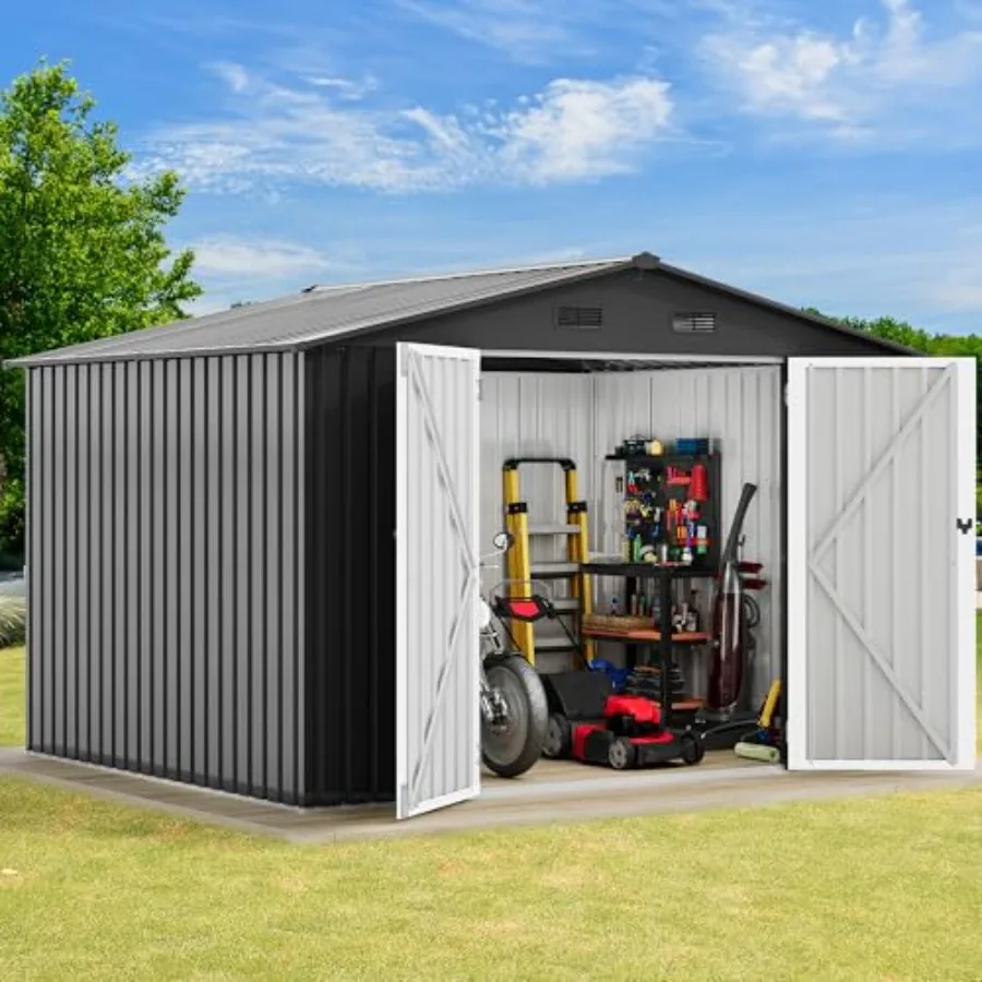 DWVO 8x6 FT Outdoor Storage Shed Large Metal Tool Sheds Heavy Duty Storage House with Lockable Doors and Air Vent for Backyard
