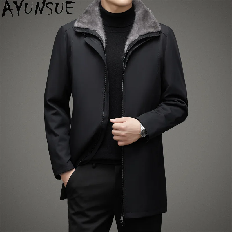 AYUNSUE Natural Mink Fur Coat Winter Jackets for Men Clothing High Quality Men Real Fur Coat Fashion New Veste Fourrure Hommes