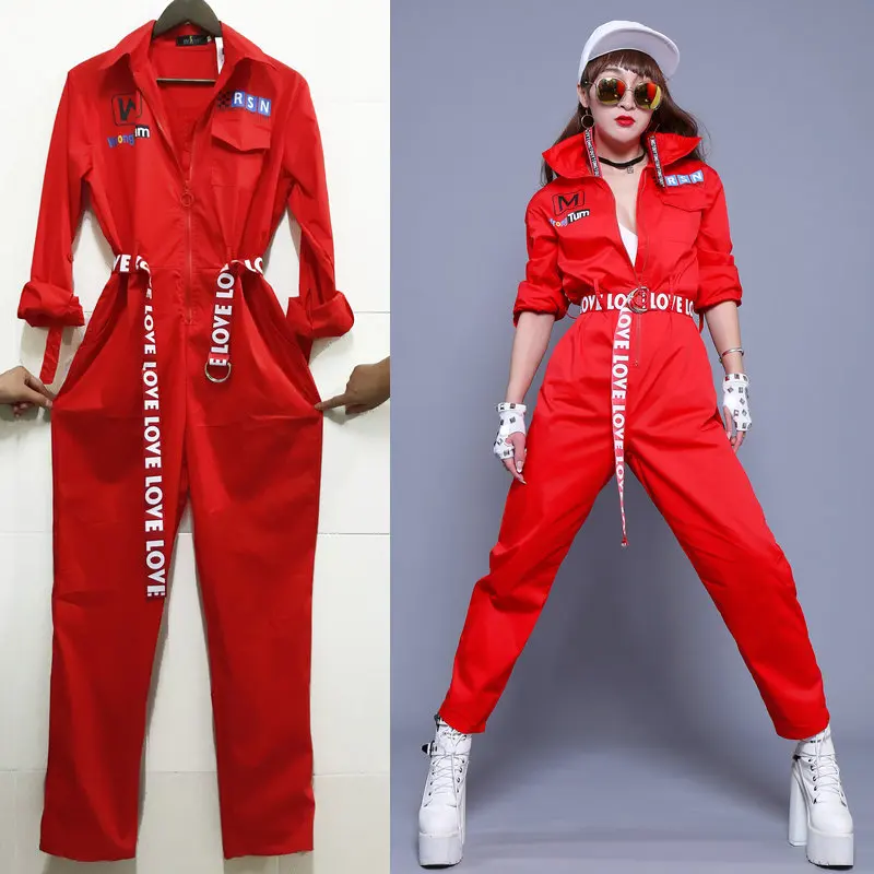 

HIPHOP Street Dance Red Work Pants Union Competition Jazz Dancers Performance Dress Casual Set for Stage Show