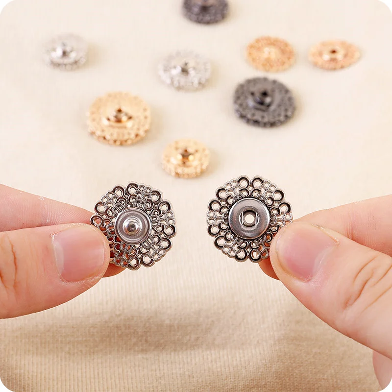 5Pairs Gold/gun/black Metal Snap Button Clasp Buttons Flower Shape Invisible Coat Buttons Fashion Suit Metal Hand-Sewn Buttons