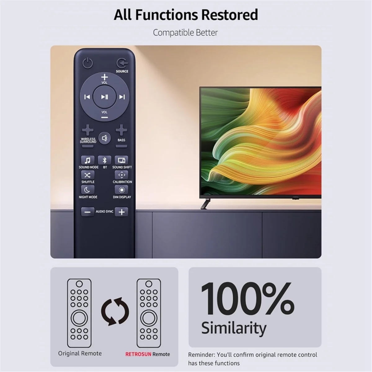 Remote Control Replacement for JBL Soundbar 2.1/3.1/5.1 Speaker System JBLBAR51BLKAM JBLBAR51BLKEP JBLBAR51BLKAM-Z, 2PCS