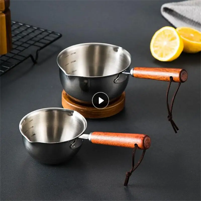 Soy Sauce Pan Side Vent With Tick Marks Stainless Steel Household Oil Pan Two Capacities Insulated Anti-scald Handle Milk Pot