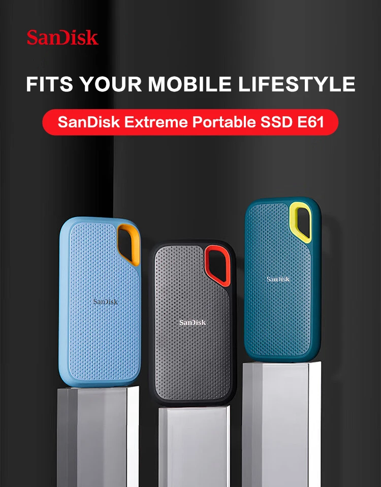 SanDisk Extreme Portable SSD E61 USB 3.2 Gen2 Solid-State-Laufwerk Bis zu 1050MB/s 500GB 1TB 2TB 4TB Externe SSD IP65 Für PC Mac – Detail 1