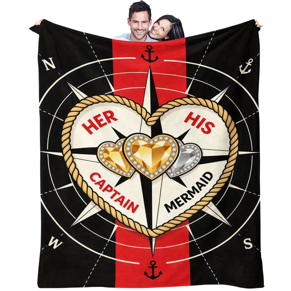 Captain Mermaid Compass Print Blanket Flannel Blanket Throw Blanket Warm Blanket Gift Blanket HD Print Nautical Leisure Cover
