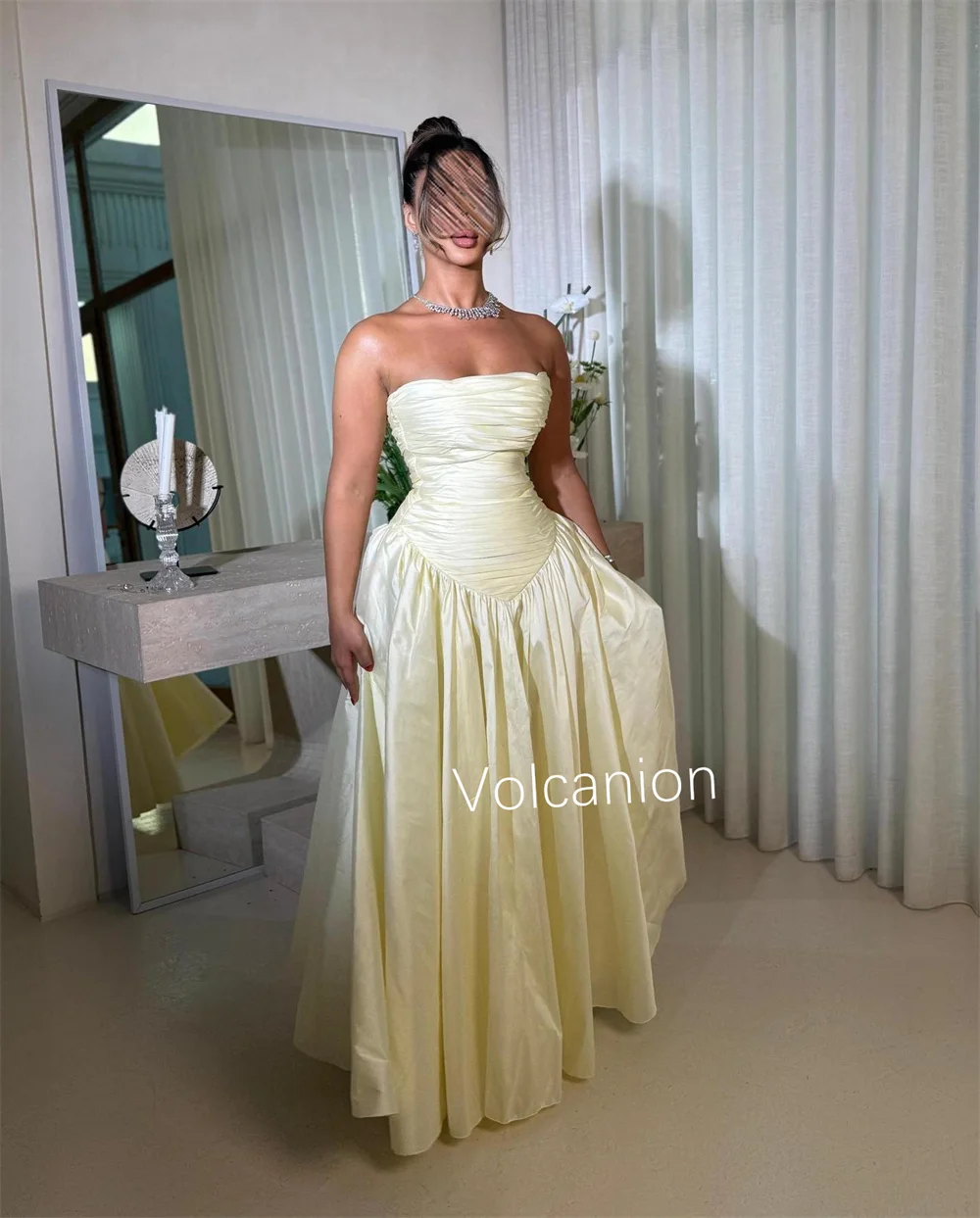 Customized Exquisite Fashion Charmeuse Pleat A-line Strapless Long Dresses Bespoke Occasion High Quality