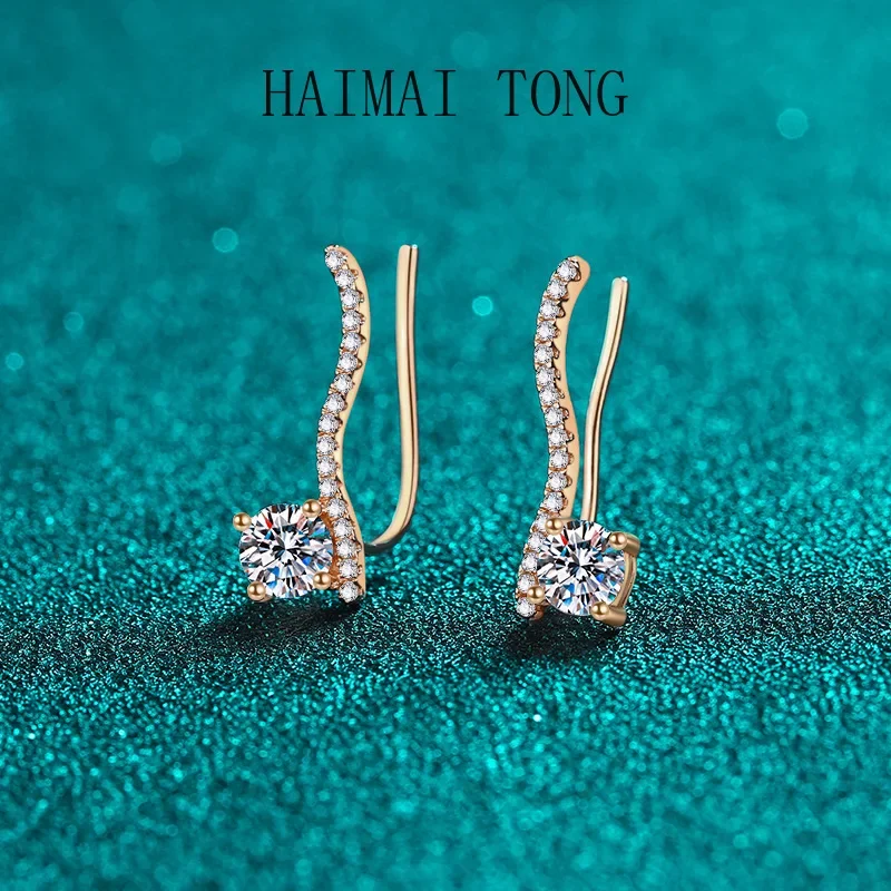 

HAIMAITONG New De Art PT950 platinum Moissanite Champagne gold earrings for women line earrings