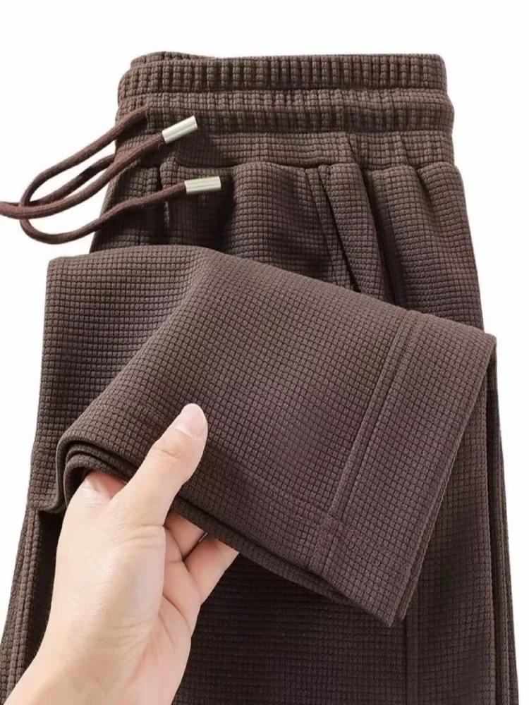 Waffle straight leg pants men's summer new style wide leg pants men's youth summer casual pants