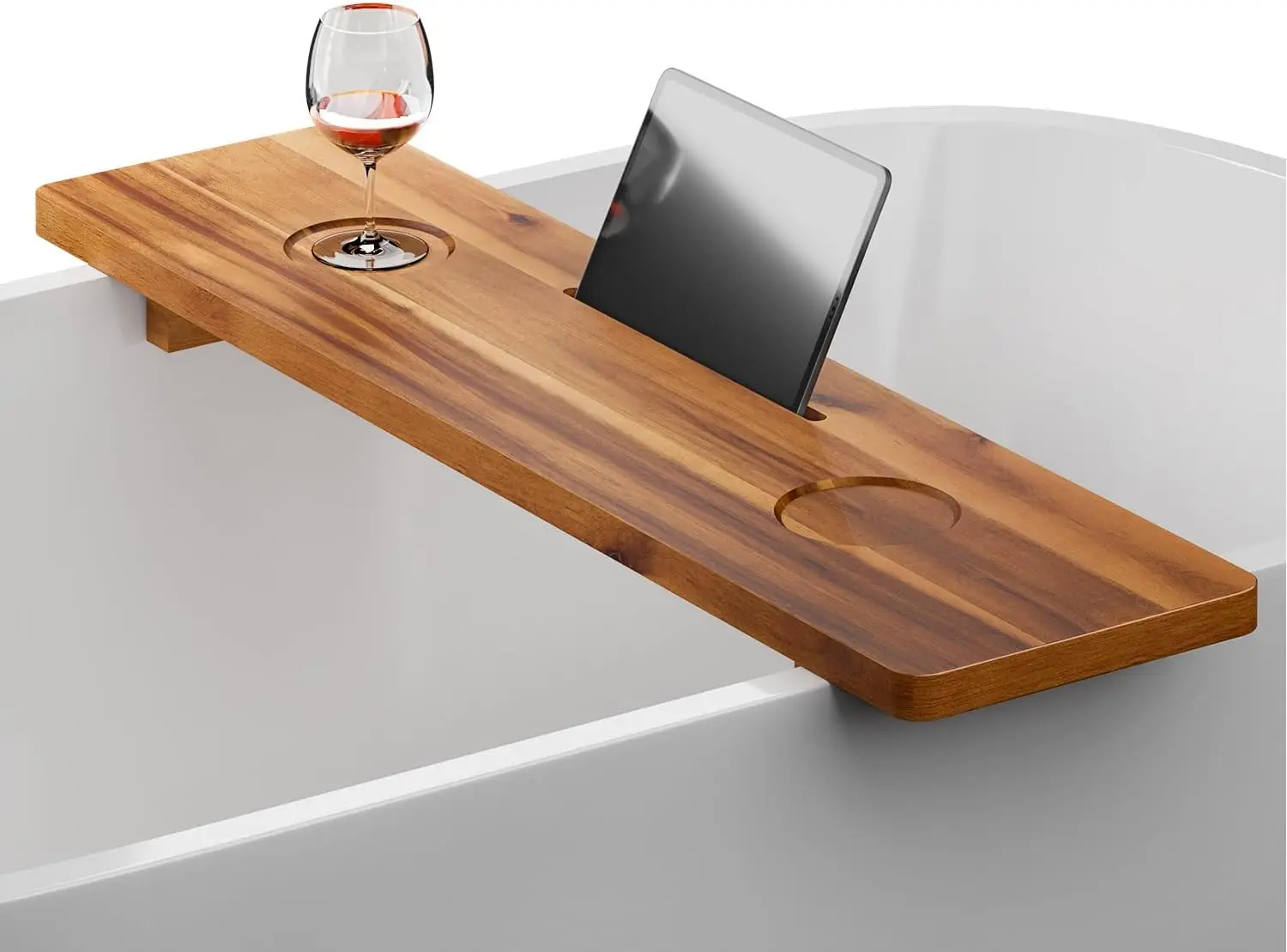 

Large Acacia Wood Bath Tub Caddy Tray, 35x9 Inch Anti-Tipping Design for Relaxing Bath Accessories
