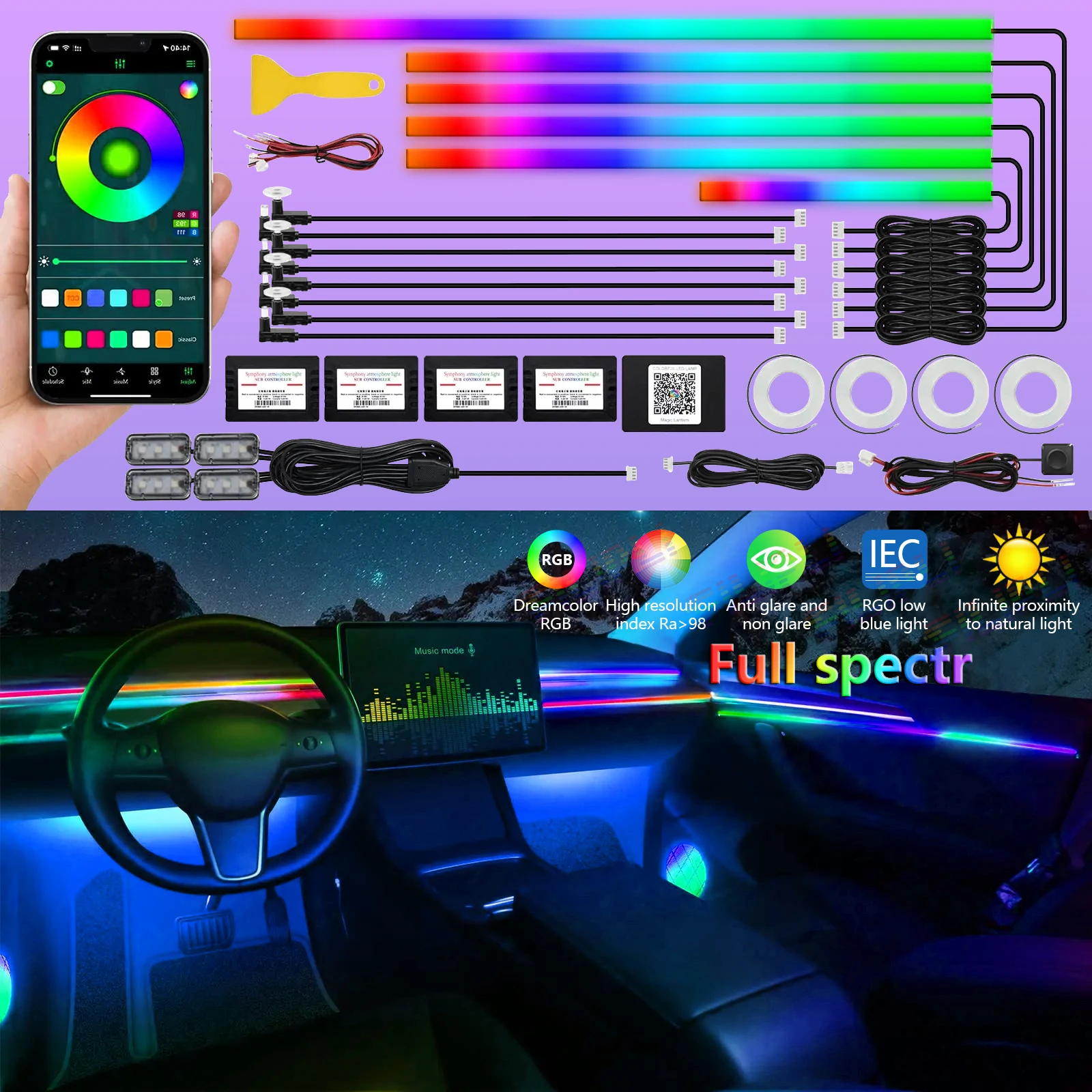 

22 In1 Universal Symphony Car Ambient Light 64 RGB Car Interior Acrylic Light Guide Fiber Optic Car Decoration Atmosphere Light