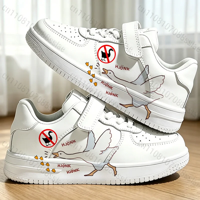 7-18 Year Old Boys Girls Kids Sneakers Cute Cartoon Goose Print White Casual Shoes Four Seasons Universal Flat Walking Shoes