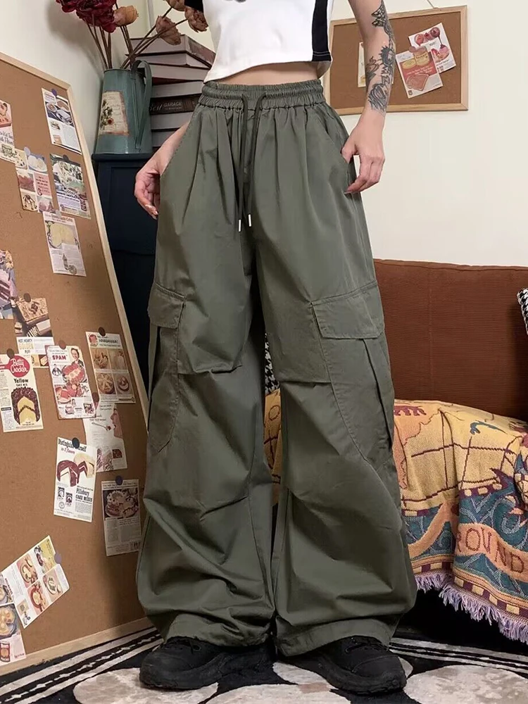 Zoki Y2K Pantaloni cargo americani Donna Streetwear Harajuku Pantaloni a vita alta Tasche larghe casual Bf Pantaloni Hip Hop vintage Novità