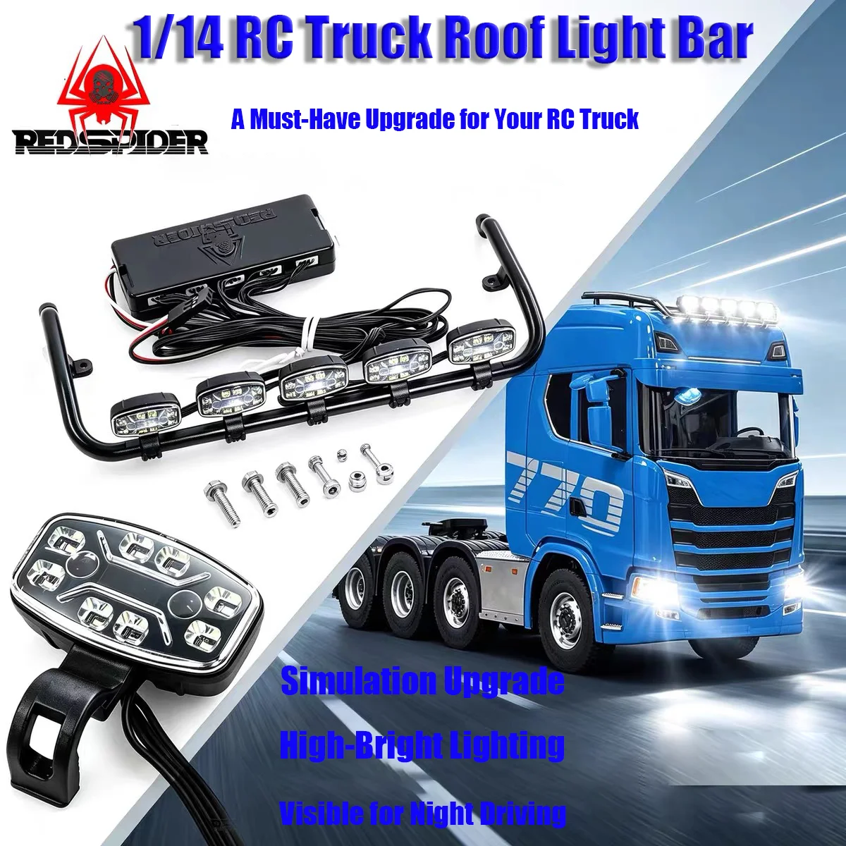Simulation Model Square Circular Spotlight Flash for Tamiya 1/14 RC Truck for SCANIA 770S R620 for Volvo FH16 for ACTROS 3363